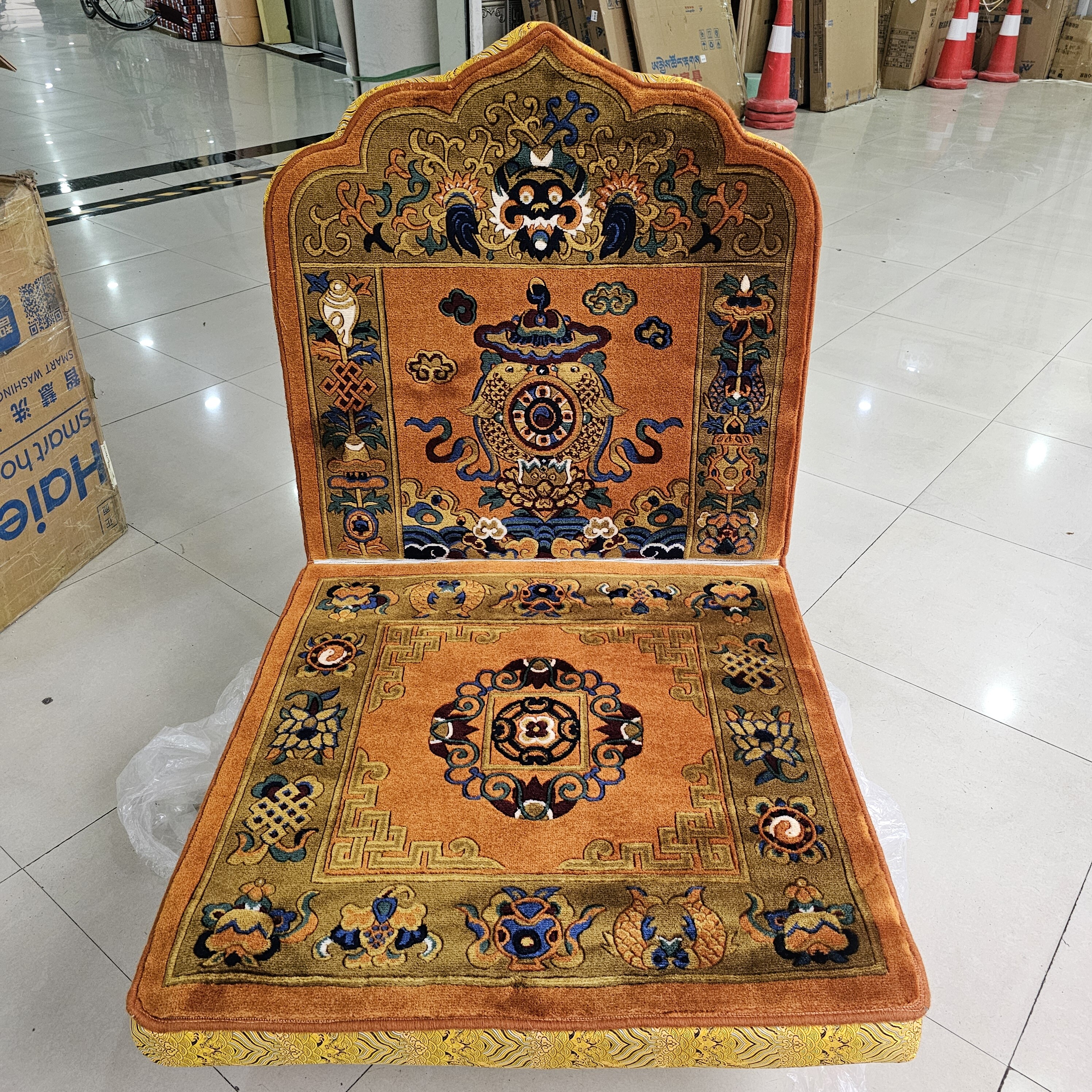 藏式羊毛坐垫八吉祥上师禅修法座靠背打坐垫拜垫柔软  80厘米