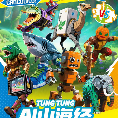 爆款全套AI外国山海经拼插积木