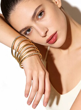 复古多层缠绕镶钻手镯女