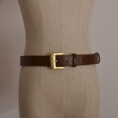 叶莎陈太太同款 金色字母扣头腰带女皮带新款 小众ins简约皮腰链潮