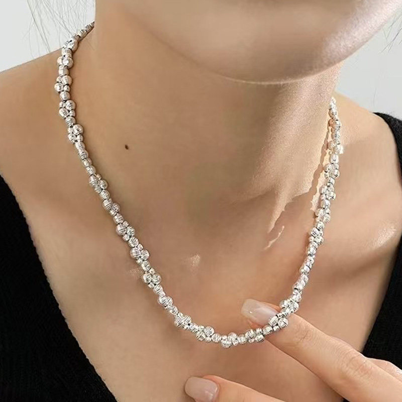 韩国新款手工编织车花锁骨链圆珠轻奢小众设计项链女高质感颈链