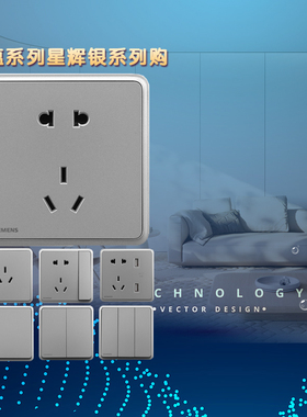 西门子灵蕴银灰色开关插座一开五孔带开关二开双控USB16A电源面板