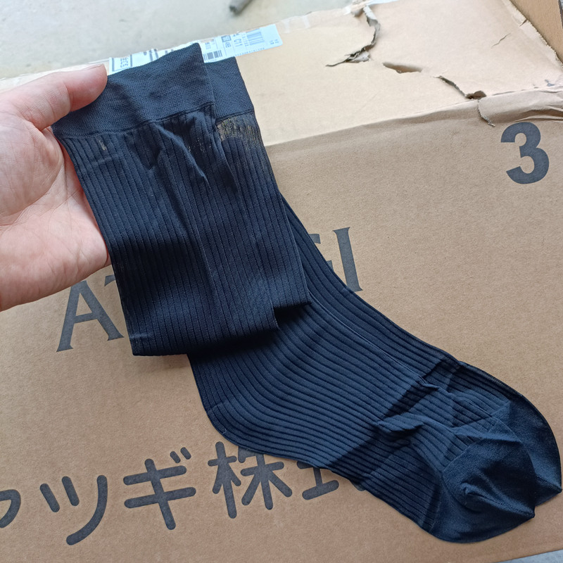 外贸出口厚家男薄锦纶丝袜夏天性感竖条纹黑色及膝袜性感中筒夏季