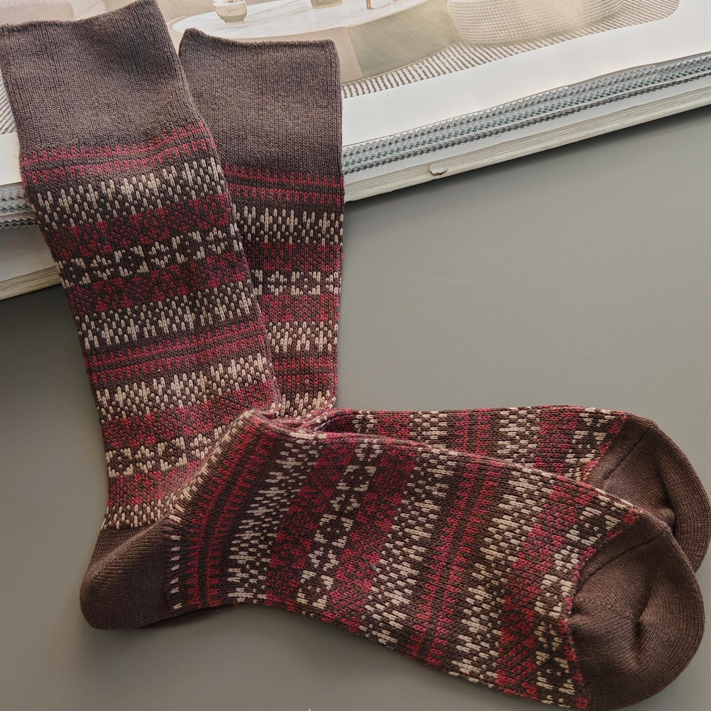 外贸日本男士双针袜子双路工艺咖啡色复古中筒袜秋冬款时尚春秋款