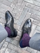 男士 丝光棉坑条袜深蓝翻红色出口德国品质无骨缝头夏天薄款