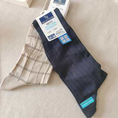 外贸出口日本男士绅士袜夏天薄棉竖条纹丝光棉中筒袜黑色透气吸汗