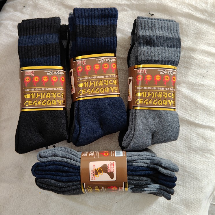 3双外贸出口日本男士条纹加厚毛巾袜全毛全圈黑色冬季男生长筒