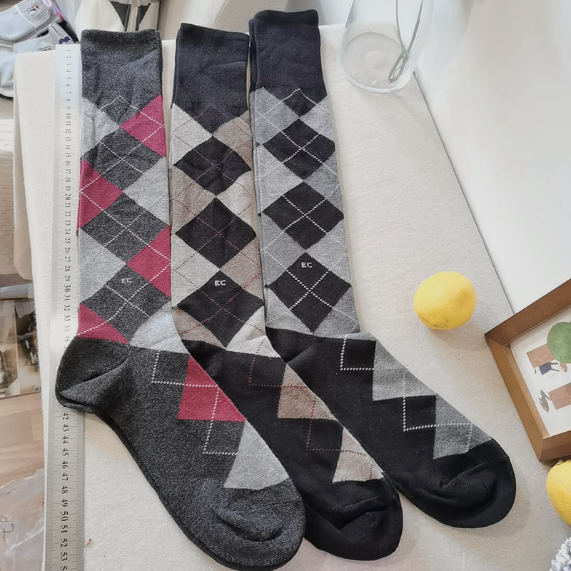 男士及膝袜吸汗大尺码除臭菱形格