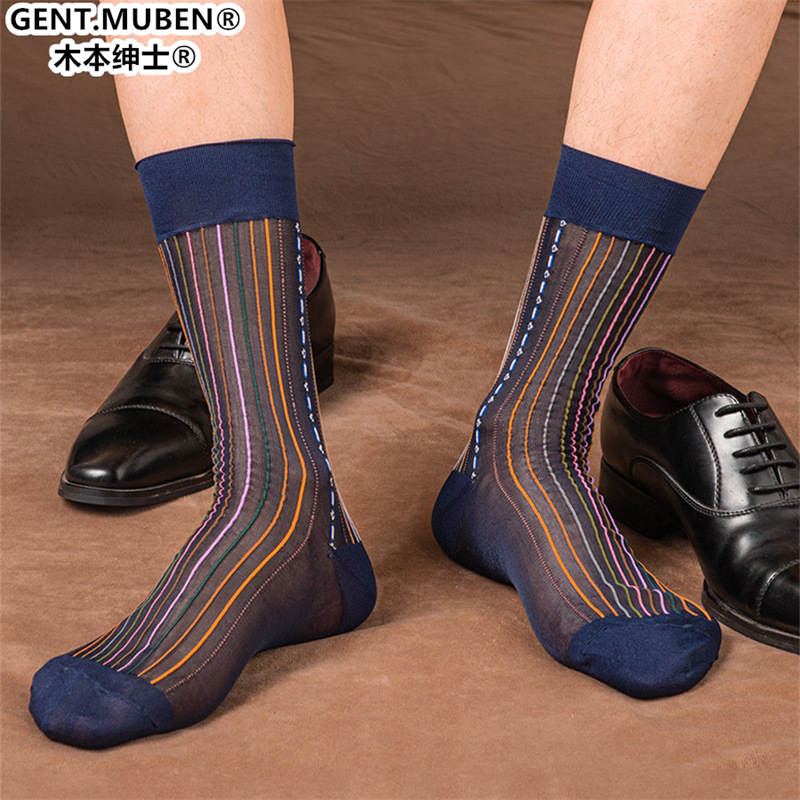 男士外贸出口日本绅士袜彩色条纹锦纶丝袜尼龙丝袜商务丝袜彩色