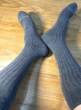 外贸出口美国棉质男士绅士袜深灰色竖条纹毛巾底加厚保暖冬天竖条