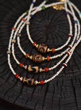 天珠搭配淡水珍珠小米珠多宝项链女士项链