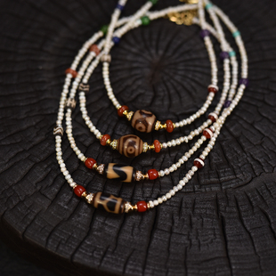 天珠搭配淡水珍珠小米珠多宝项链女士项链