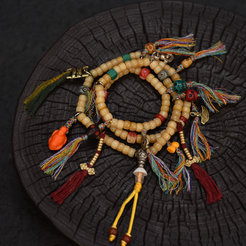 藏式牦牛骨脖挂手链108佛珠念珠民族风