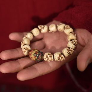 藏式跟付大黑天牛骨雕刻尸陀林主男士单圈手串女士手持包邮到家