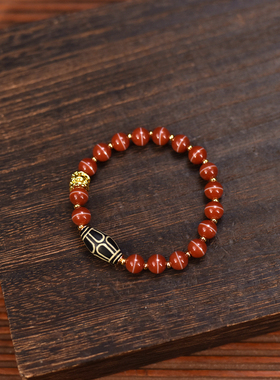 精品红肉一线药师搭配手工莲花天珠女士单圈