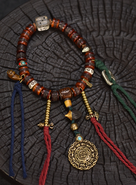 藏式牦牛骨牛嘎搭配娘拉擦擦九宫牌挂件车挂件手持