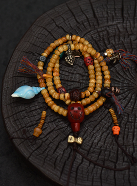 藏式藏风牦牛骨多圈手链项链108颗佛珠念珠