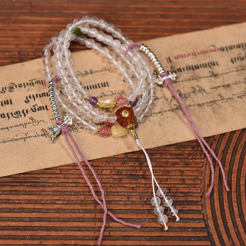 喜马拉雅女士白水晶佛珠6mm108颗佛珠念珠冰裂雪花搭配蜜蜡紫水晶