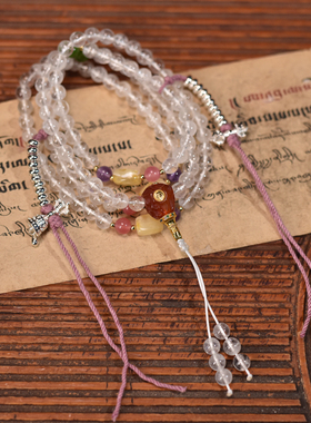 喜马拉雅女士白水晶佛珠6mm108颗佛珠念珠冰裂雪花搭配蜜蜡紫水晶