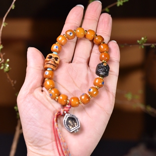 西藏拉萨直发镶嵌牦牛骨手串配嘎乌盒男士女士手串情侣包邮到家