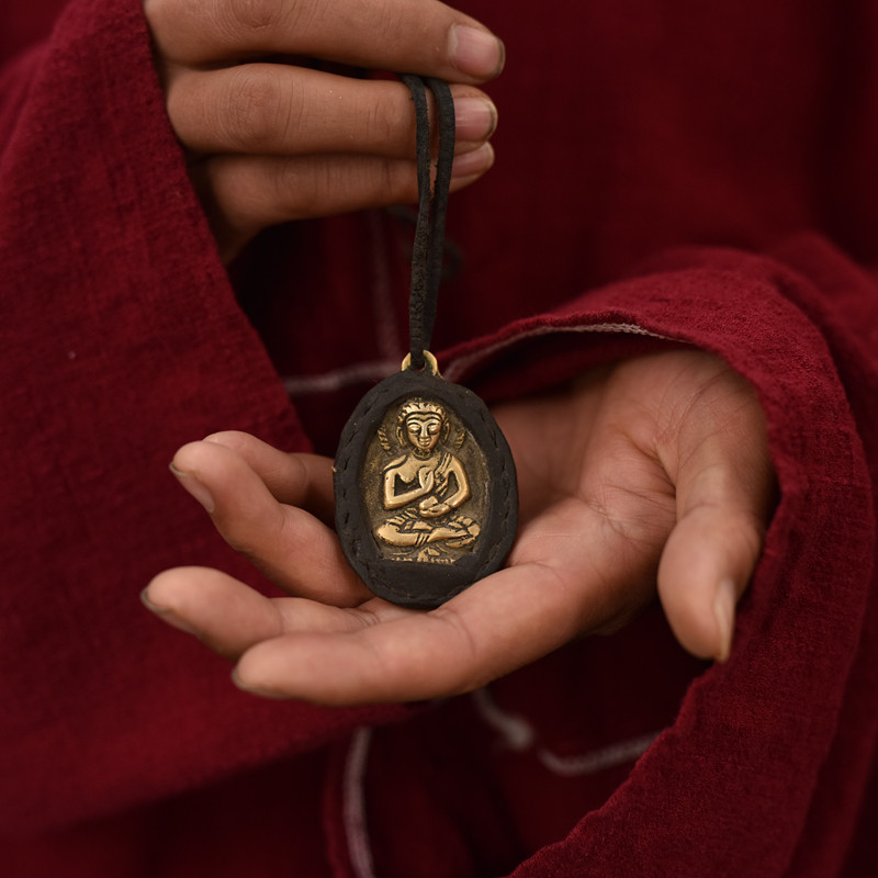 藏传手工老铜释迦佛佛牌挂坠 老皮佛挂饰