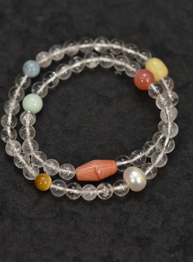 多宝女士双圈6mm喜马拉雅水晶手链小清新风包邮到家