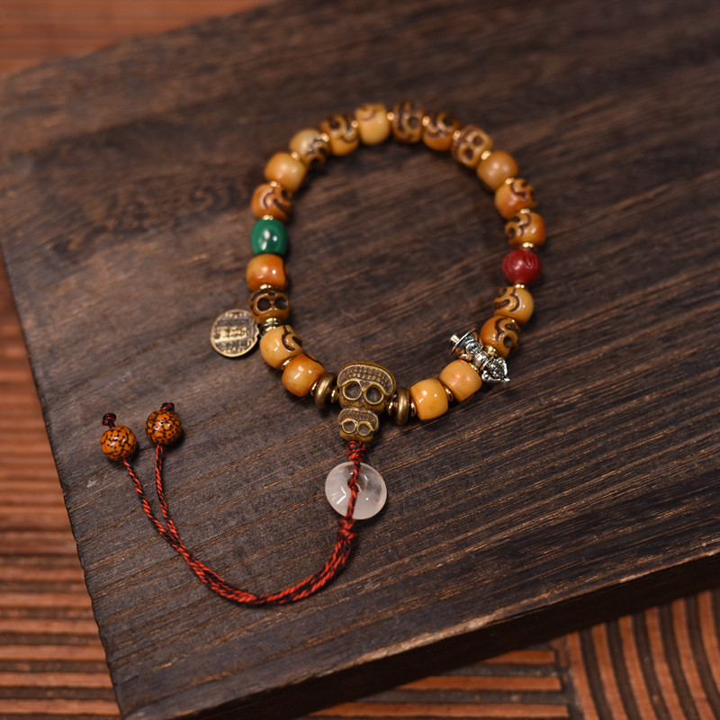 藏传牛骨雕刻阿呆单圈手串男女同款