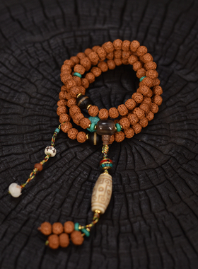 藏式金刚菩提搭配一线药师天珠牛骨雕刻女士项链毛衣链手链