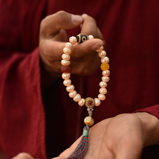 藏式复古香槟色淡水珍珠女士手串手持