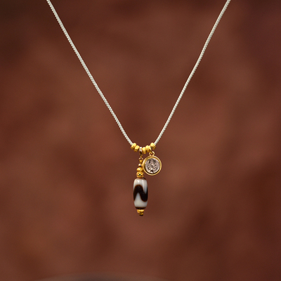 小清新风女士虎牙天珠项链搭配扎基拉姆吊牌可伸缩调节包邮到家