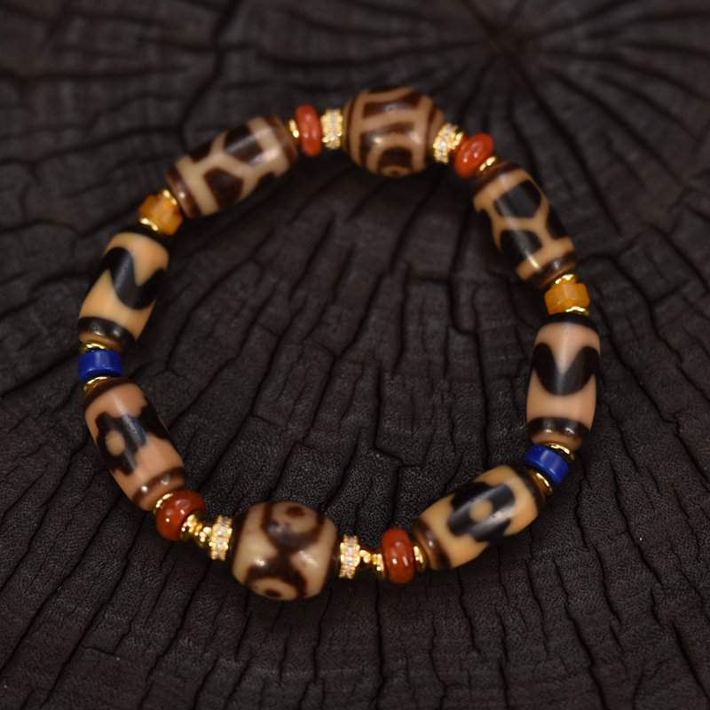 牙黄天珠多图腾多珠镇多宝珠组合男女同款手串