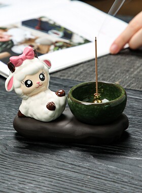创意卡通萌宠小羊线香插茶宠摆件