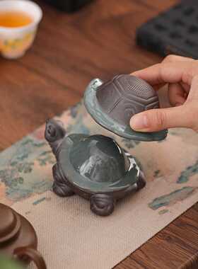 卡通可爱哥青小乌龟一体茶漏摆件
