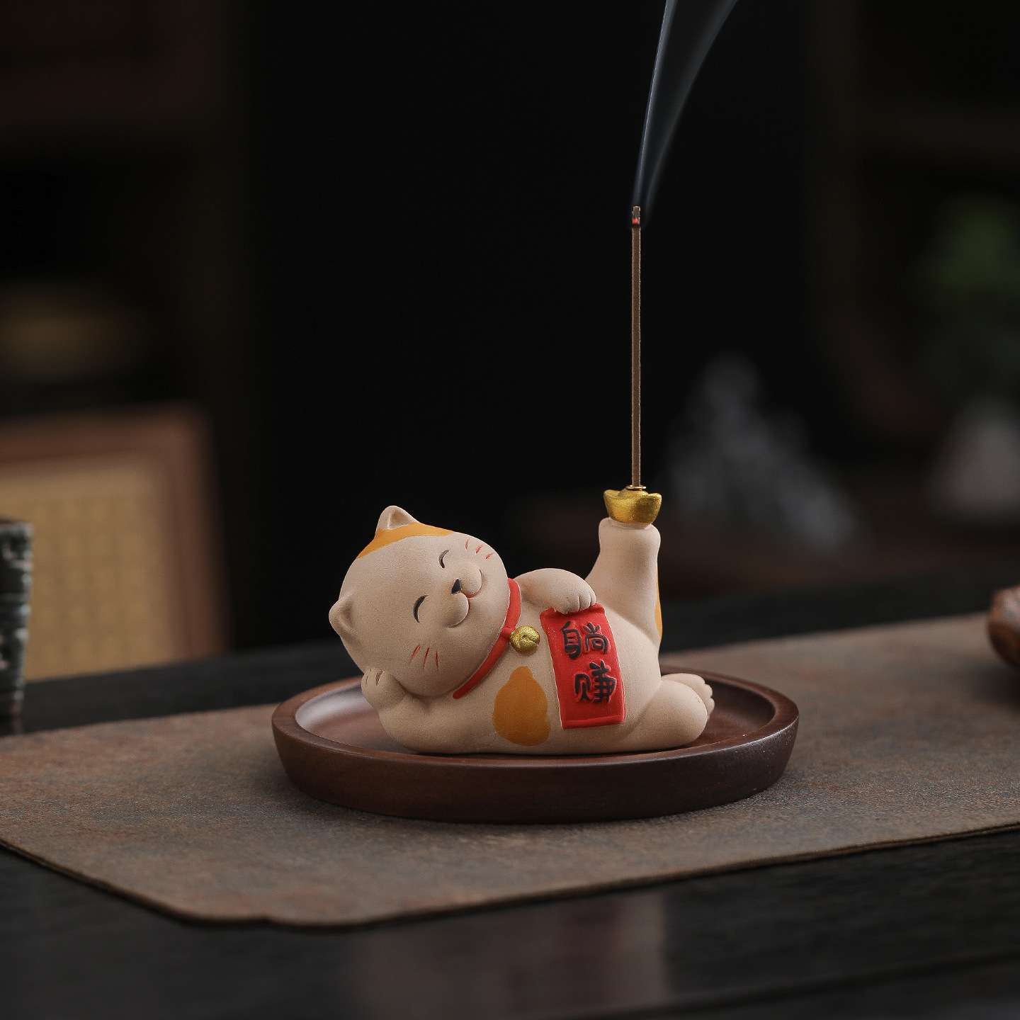 萌宠可爱躺赚招财猫香炉陶瓷摆件