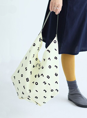 日系SOUSOU数字周也同款大容量手提包皮肩带慵懒风日式帆布袋女