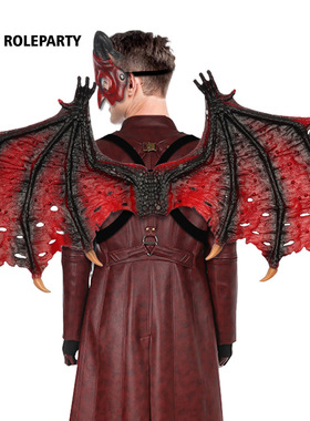 新款万圣节cosplay派对角色装扮节日道具红色恶魔面具翅膀跨境
