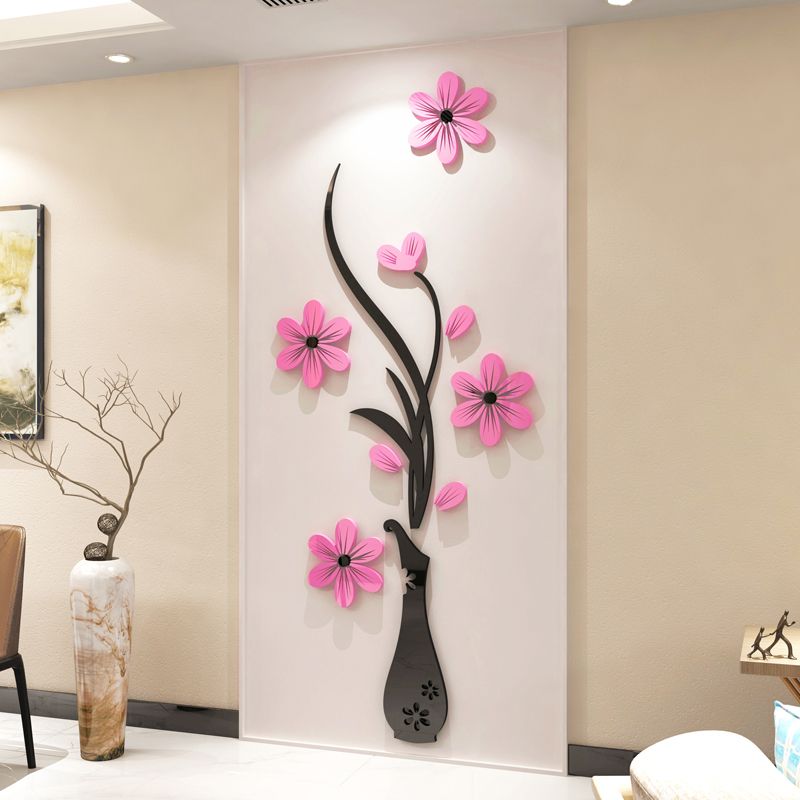 花瓶水晶亚克力3d立体墙贴新年婚房墙纸贴纸温馨贴画客厅卧室餐厅