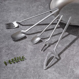 复古异形餐具西餐不规则蛋糕甜品勺子叉子304不锈钢刀叉勺三件套
