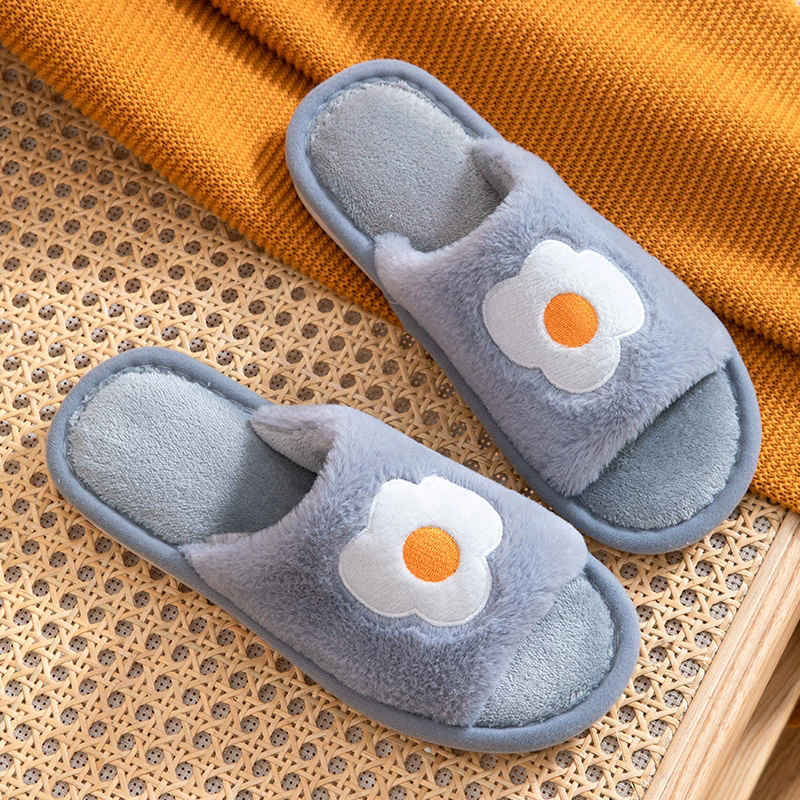 荷包蛋棉拖鞋室内家居防滑软底保暖月子鞋懒人拖少女公主毛毛鞋女