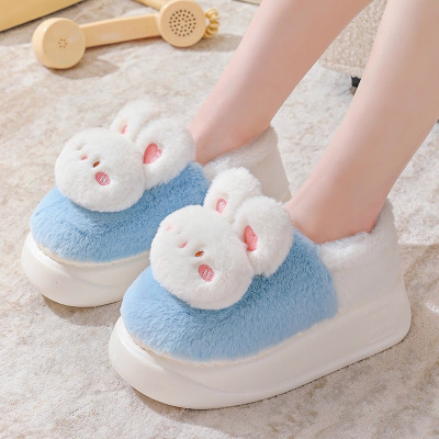 卡通兔子包跟拖鞋女厚底毛绒保暖防滑毛毛鞋冬天月子鞋全包脚外穿