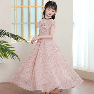 女童连衣裙夏季2026新款洋气女孩超仙碎花裙夏装儿童过膝雪纺长裙