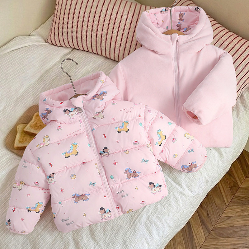 宝宝加厚棉服秋冬季男童女童短款儿童棉衣加绒外套双面穿8冬装6岁