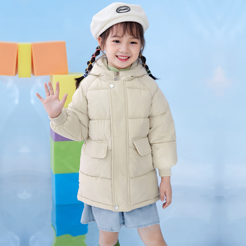 儿童羽绒棉服中长款加厚秋冬季男童棉袄女童棉衣8连帽外套冬装9岁