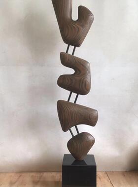 现代抽象木雕玄关摆件高档会所酒店样板房雕塑艺术品创意软装饰品