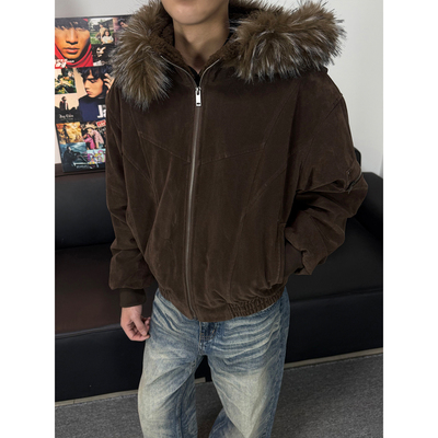 不靠脑子美式复古可拆卸毛领棉衣