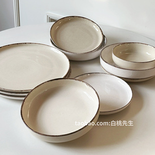 白桃先生 新款陶瓷餐具套装芝麻点简约奶油INS风深盘家用简约餐厅