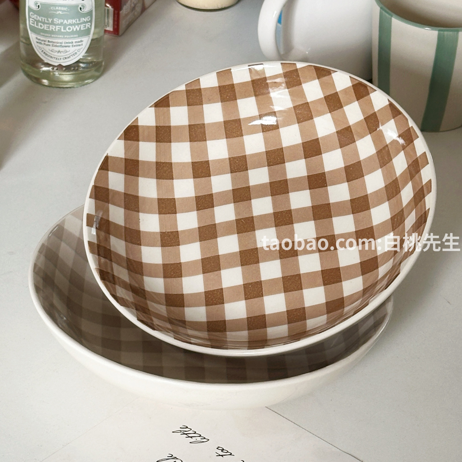 格子控美式复古高级英伦风陶瓷餐具特色小众设计款泡面碗家用时尚