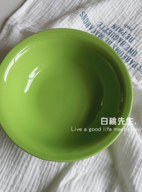 ins风高档圆形美式沙拉甜品早餐燕麦碗陶瓷餐具好看的碗纯绿色