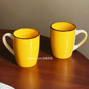 白桃先生 ins手绘水杯马克杯陶瓷咖啡杯洋气高级感女生简约大容量