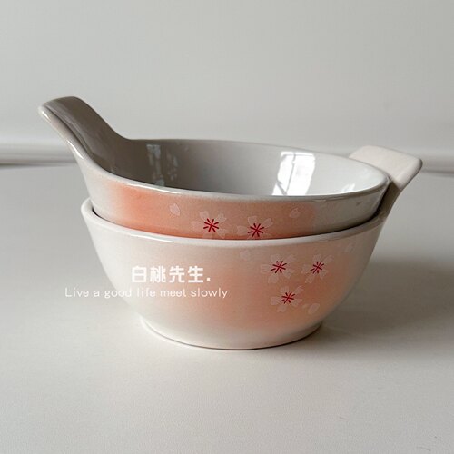 复古传统日式樱花陶瓷手柄碗日常家用餐具沙拉小菜调料米饭简约碗